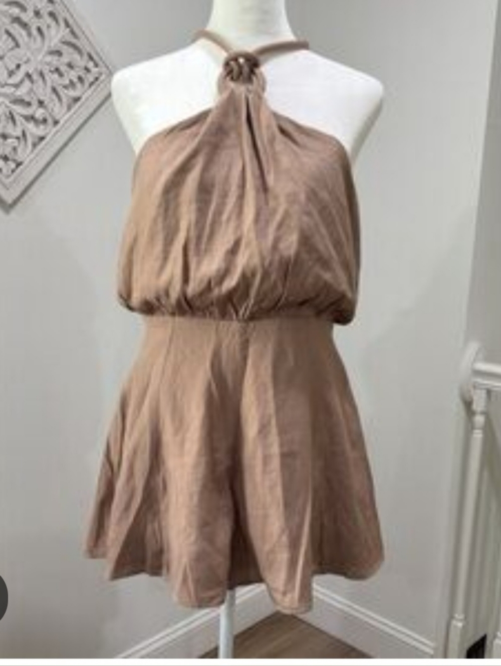 Sleeveless Halter Tie-Neck Romper in Light Taupe by Live 4 truth